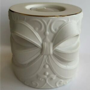 Lenox Radiant Light Bow Candleholder W/ Ribbons Scrollwork Gold Trim Candle Incl